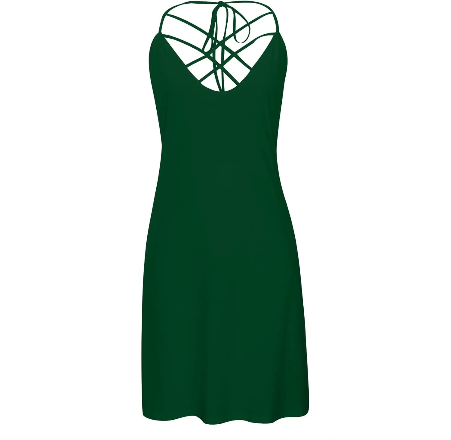 Women's Summer Beach Casual Dress Strappy Caged Scoop Neck Sleeveless Dress Flowy Swing Pocket T-Shirt Dresses