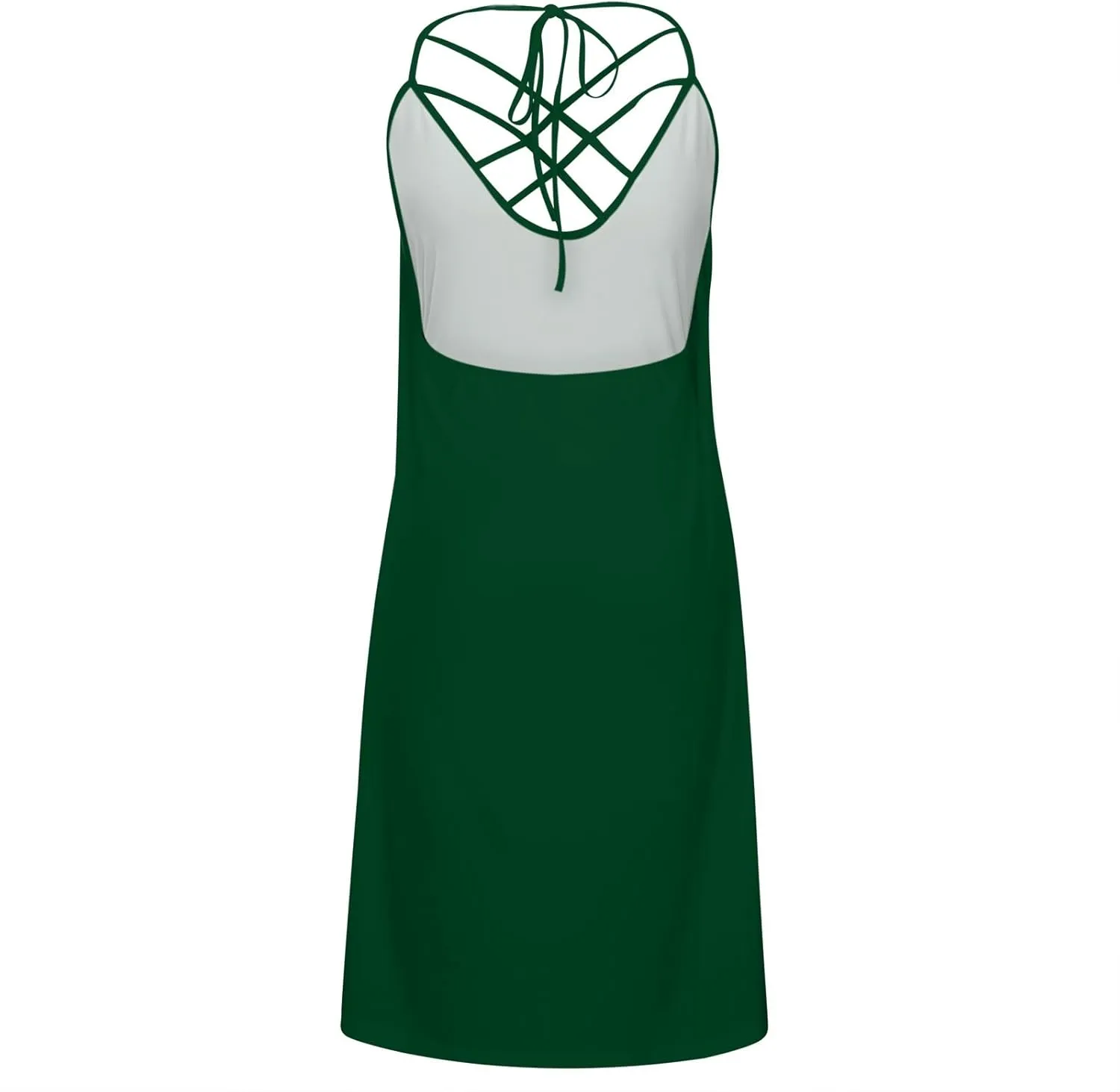 Women's Summer Beach Casual Dress Strappy Caged Scoop Neck Sleeveless Dress Flowy Swing Pocket T-Shirt Dresses