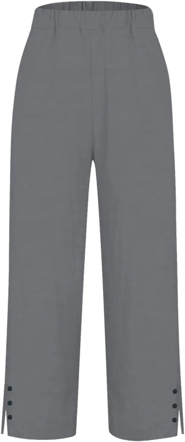 Womens Summer Flowy Linen Pants Going Out Hawaiian Beach Active Athletic Sweatpants Trendy High Waist Casual Trousers