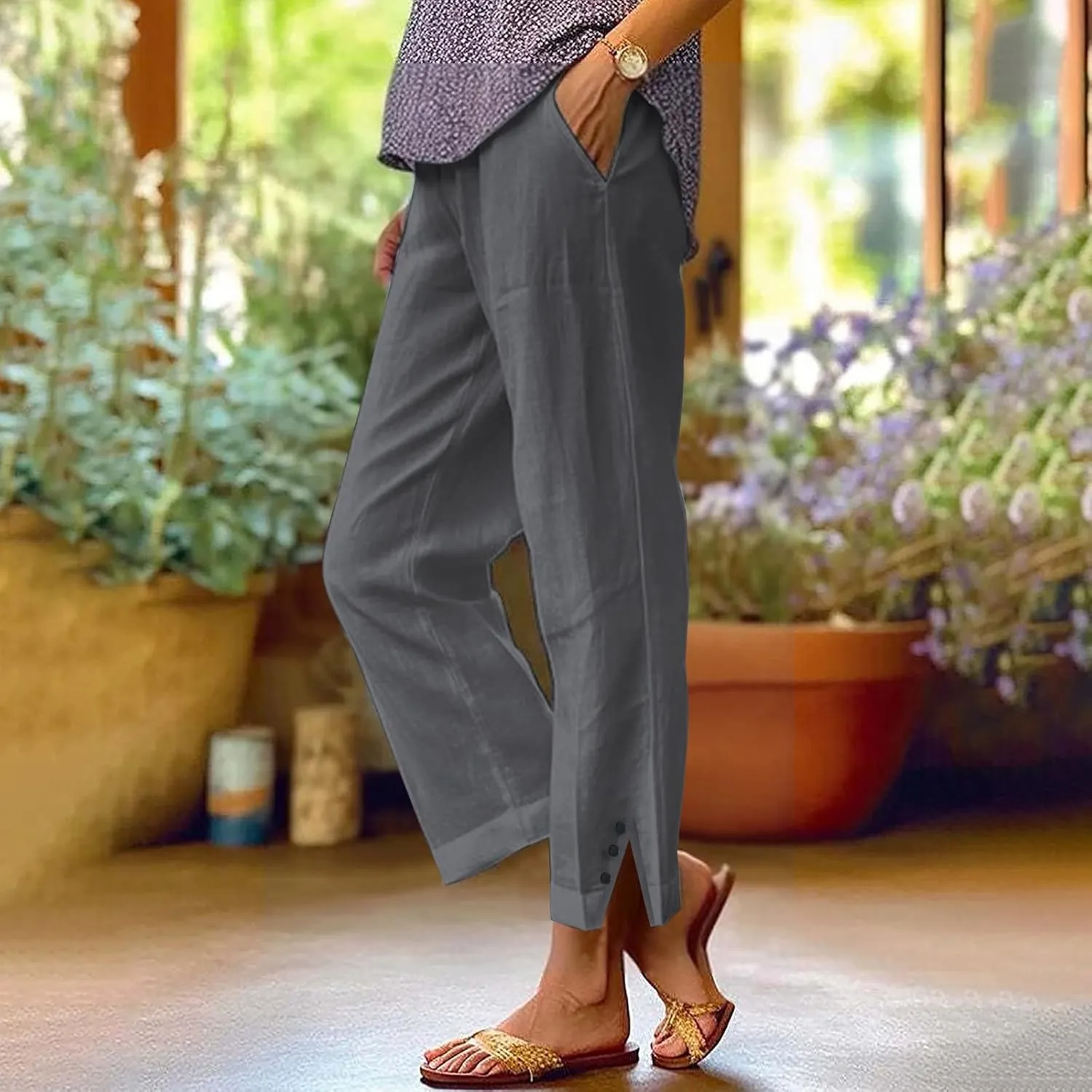Womens Summer Flowy Linen Pants Going Out Hawaiian Beach Active Athletic Sweatpants Trendy High Waist Casual Trousers