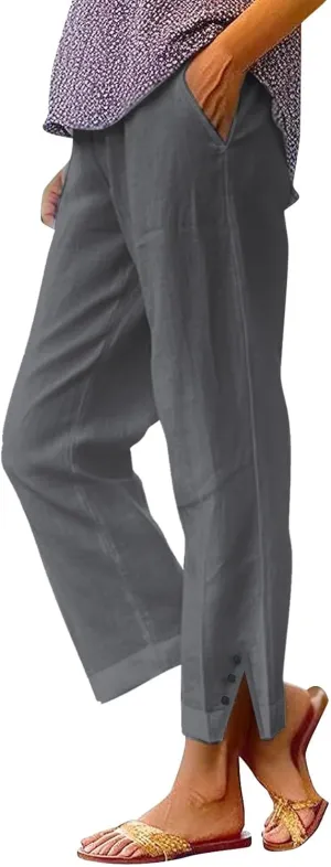 Womens Summer Flowy Linen Pants Going Out Hawaiian Beach Active Athletic Sweatpants Trendy High Waist Casual Trousers