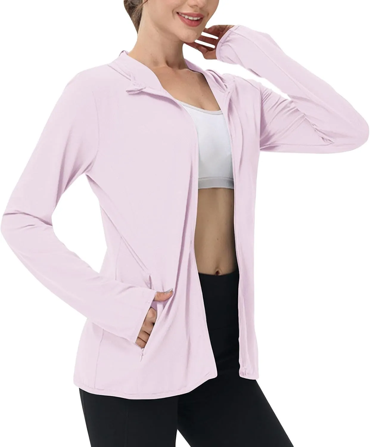 Womens Sunscreen Jacket Hoodies Sweater Long Sleeve Pockets Outdoor Lattice Splicing Pullover Sweatshirts Coats