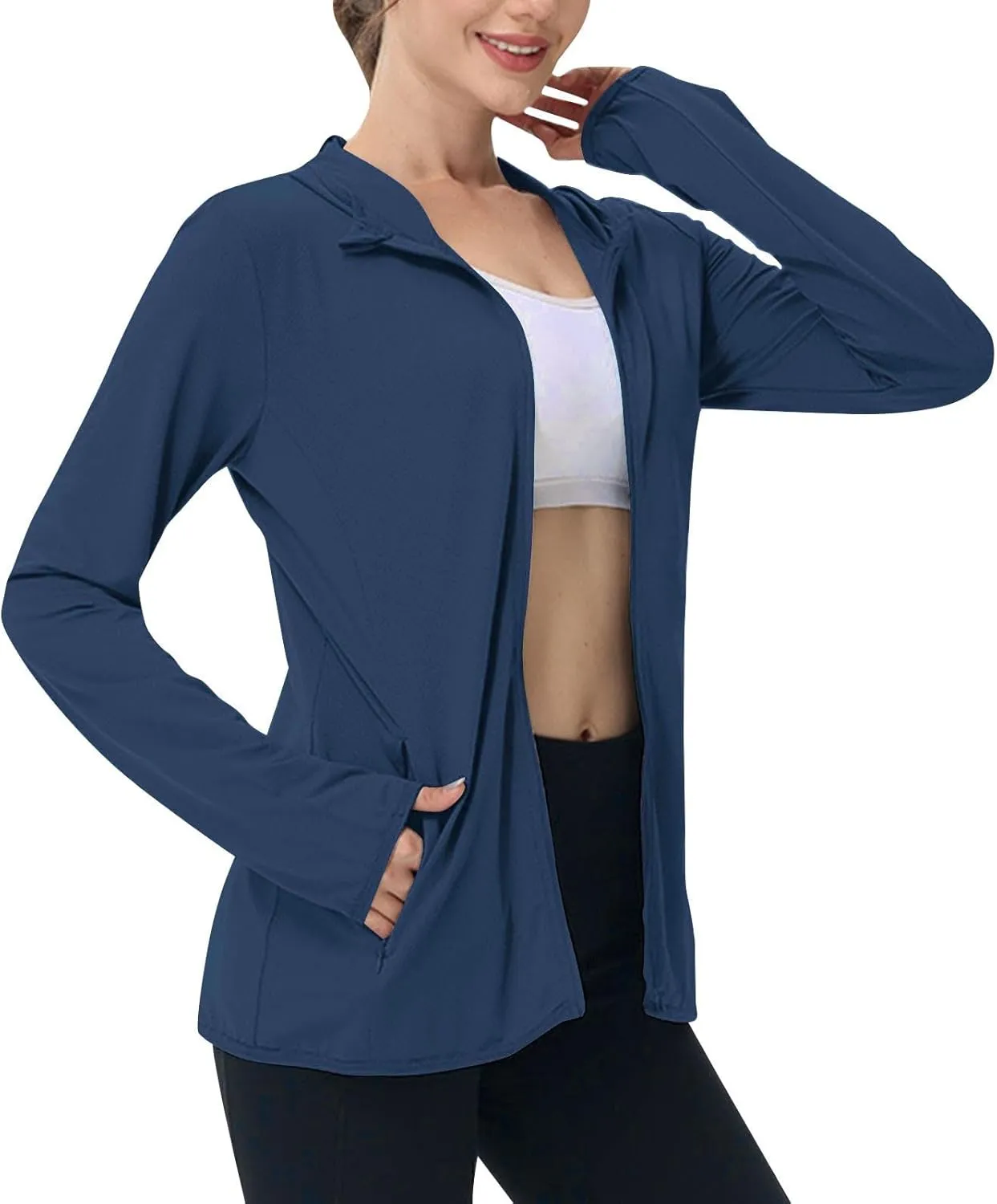 Womens Sunscreen Jacket Hoodies Sweater Long Sleeve Pockets Outdoor Lattice Splicing Pullover Sweatshirts Coats