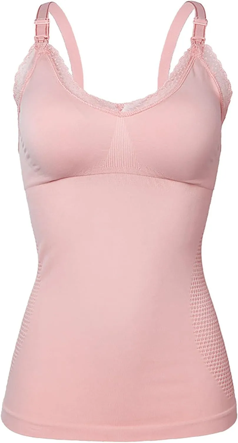 Women's Tank Top with Shelf Bra Adjustable Strap Breastfeeding Nursing Bra Wider Strap Camisole Basic Cami Tanks