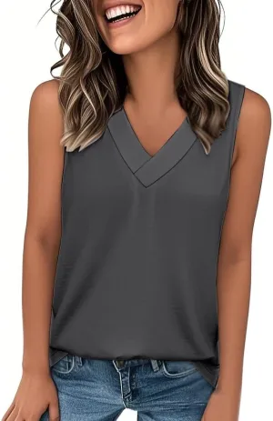 Womens Tank Tops 2025 Sleeveless Summer Vacation Beach Tee Shirts V Neck Comfy Casual Flowy T Shirts