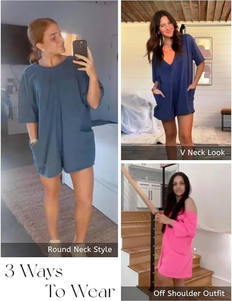 Womens Tee Rompers Hot Shot One Piece Shorts Jumpsuits Athletic Workout Overall with Pockets