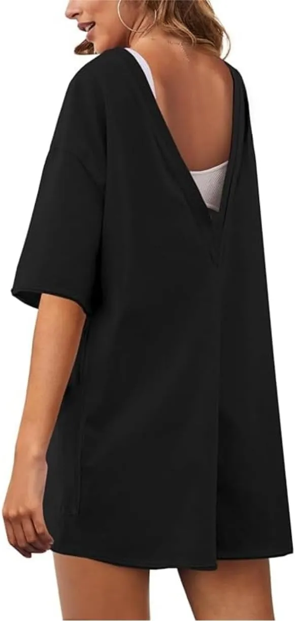 Womens Tee Rompers Hot Shot One Piece Shorts Jumpsuits Athletic Workout Overall with Pockets