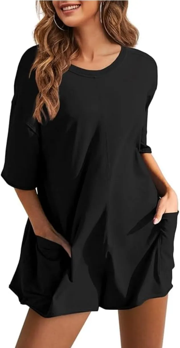 Womens Tee Rompers Hot Shot One Piece Shorts Jumpsuits Athletic Workout Overall with Pockets