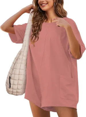 Women's Tee Rompers One Piece Short Sleeve Casual Athletic Overalls Workout Hot Shot Jumpsuits