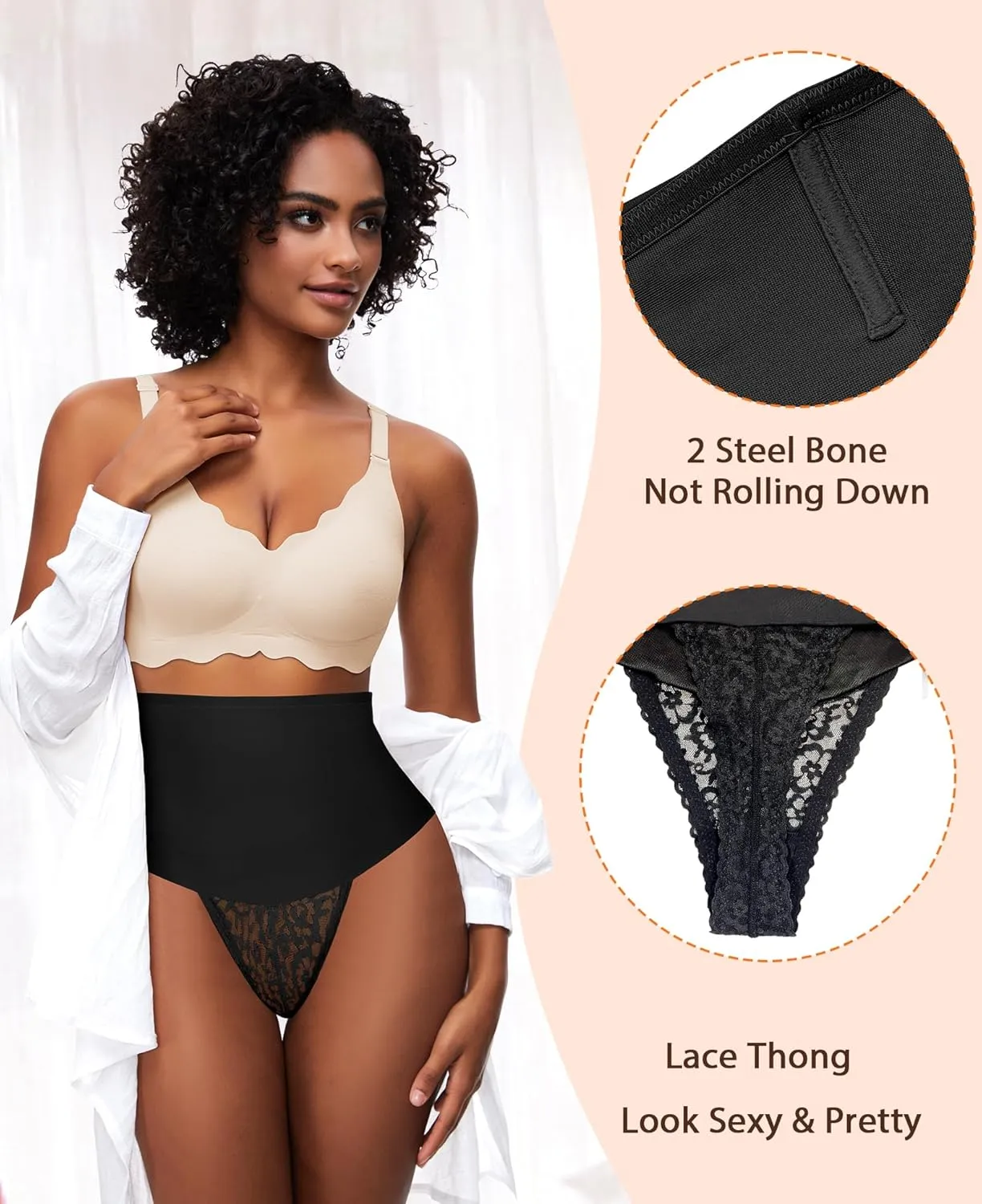 Womens Thong Shapewear Mid to High Waisted Shaper Thong WN0017