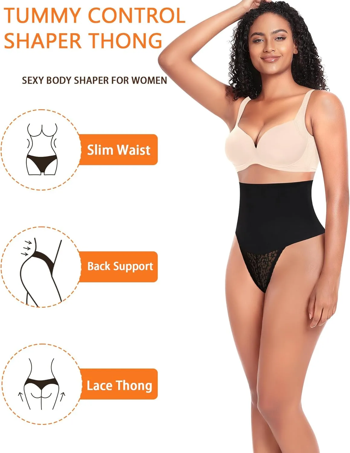 Womens Thong Shapewear Mid to High Waisted Shaper Thong WN0017