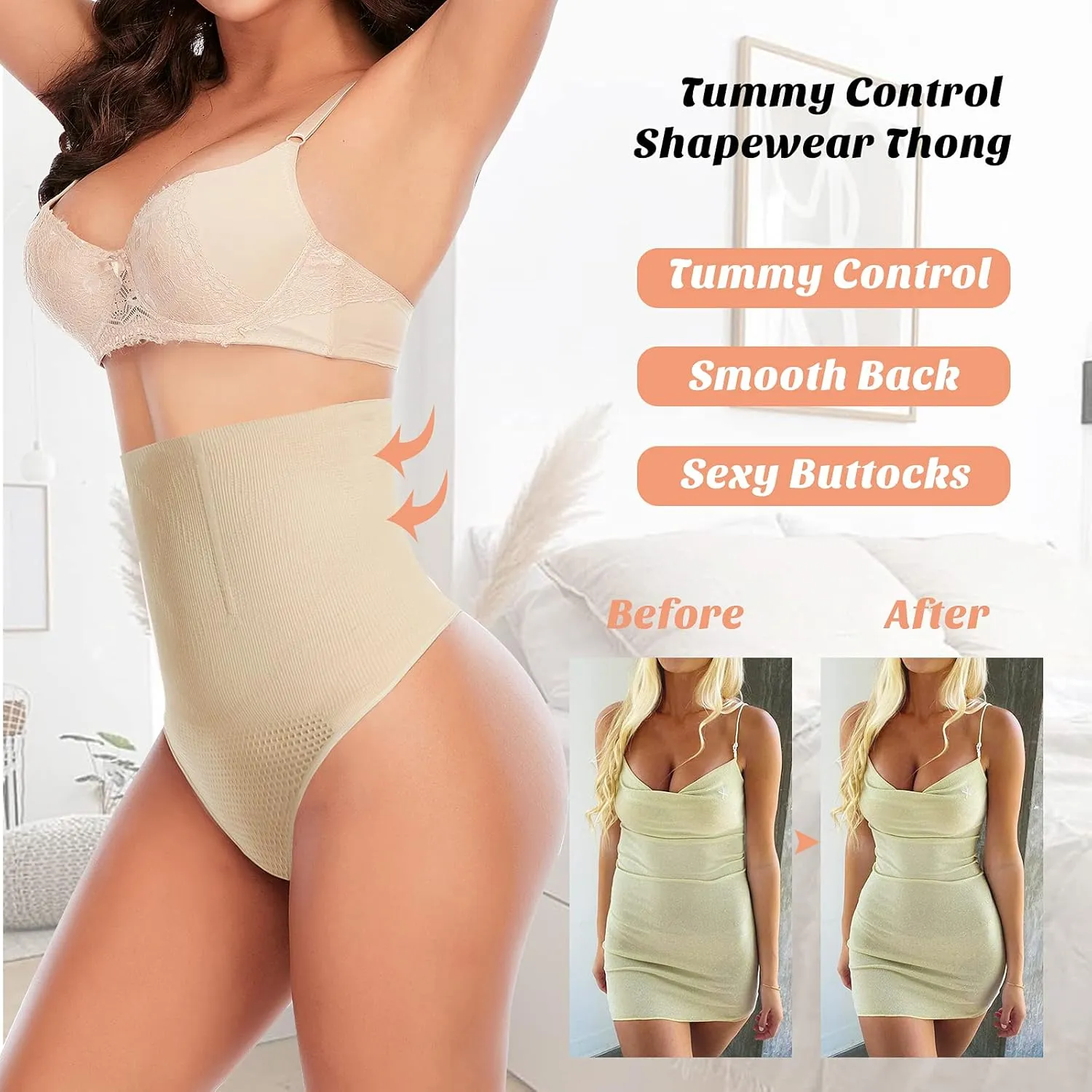 Womens Thong Shapewear Mid to High Waisted Shaper Thong WN0017