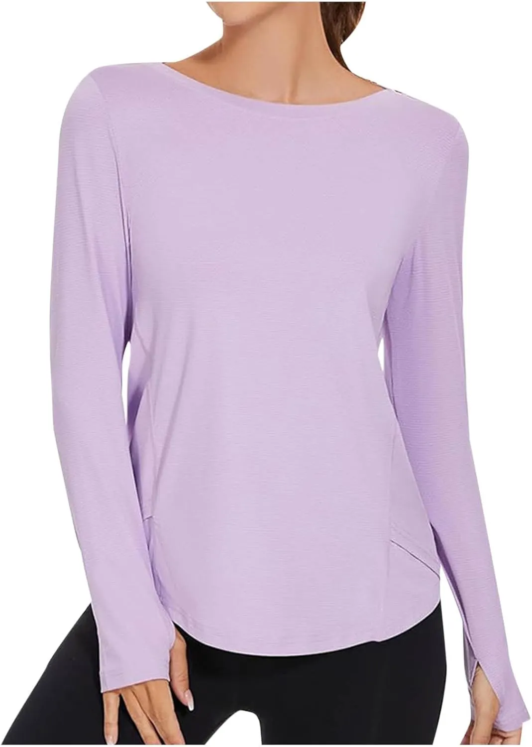 Women's UPF 50  Shirts Round Neck Smooth Long Sleeve T-Shirt Fashion Gym Yoga Tees Sun Protection Hiking Blouse