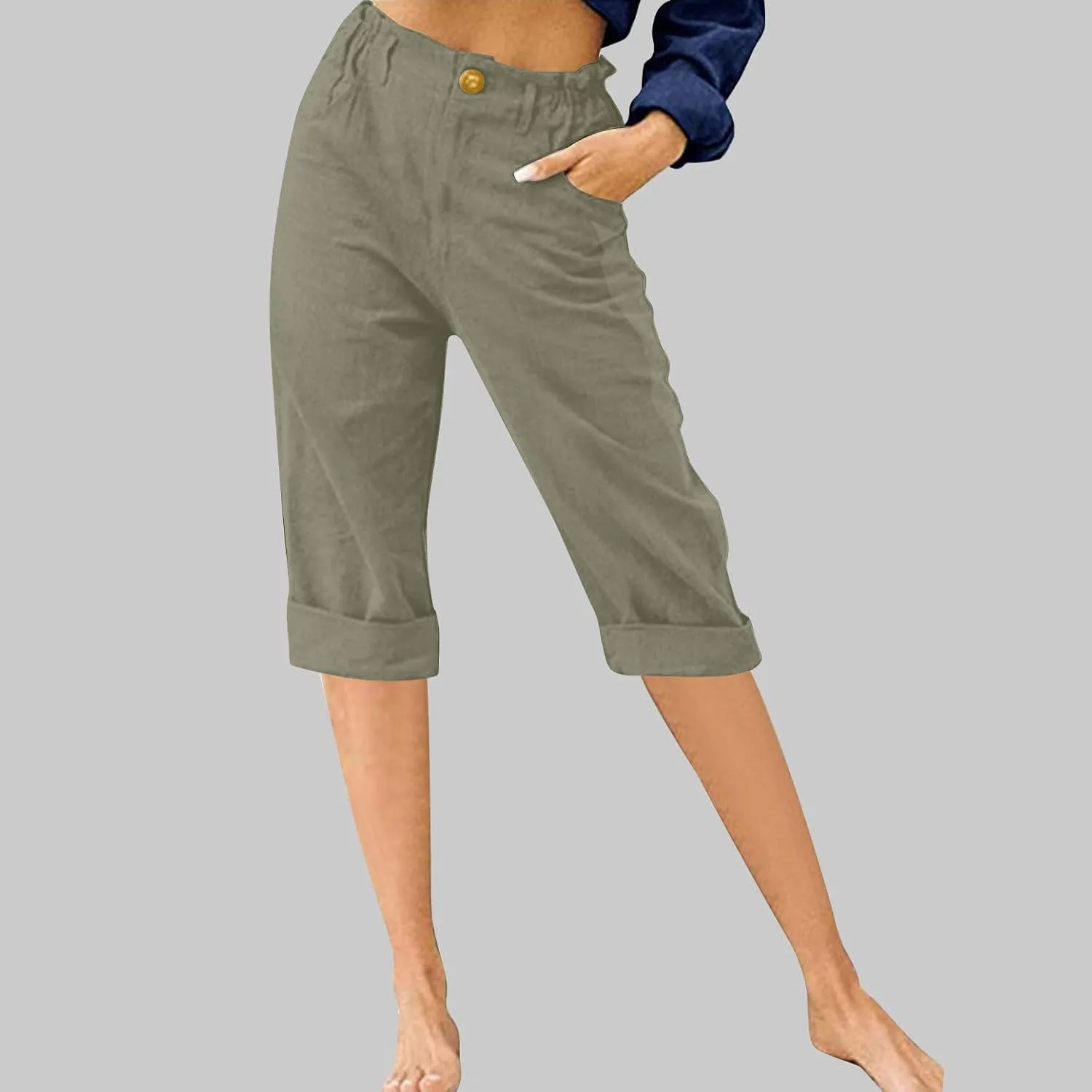 Womens Wide Leg Capri Pants Solid Color Straight Leg Lounge Trousers Botton Elastic Loose Pants Pockets Slim Fit Pants