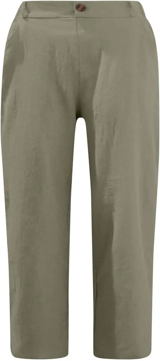 Womens Wide Leg Capri Pants Solid Color Straight Leg Lounge Trousers Botton Elastic Loose Pants Pockets Slim Fit Pants