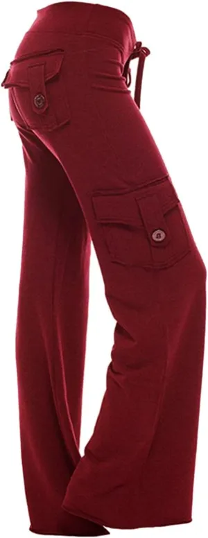 Womens Wide Leg Cargo Pants High Waisted Pants Plus Size Flare Leggings Baggy Pants Flare Yoga Pants with Pockets