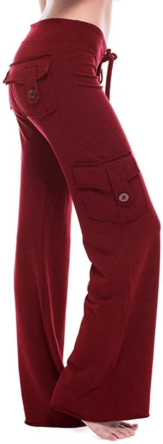 Womens Wide Leg Cargo Pants High Waisted Pants Plus Size Flare Leggings Baggy Pants Flare Yoga Pants with Pockets