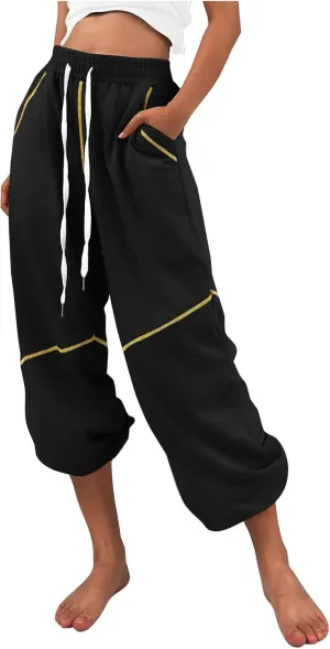 Women's Wide Leg Sweatpants 2025 Baggy Wide Fleece Lined Straight Leg Pant Drawstring Athletic Joggers with Pockets