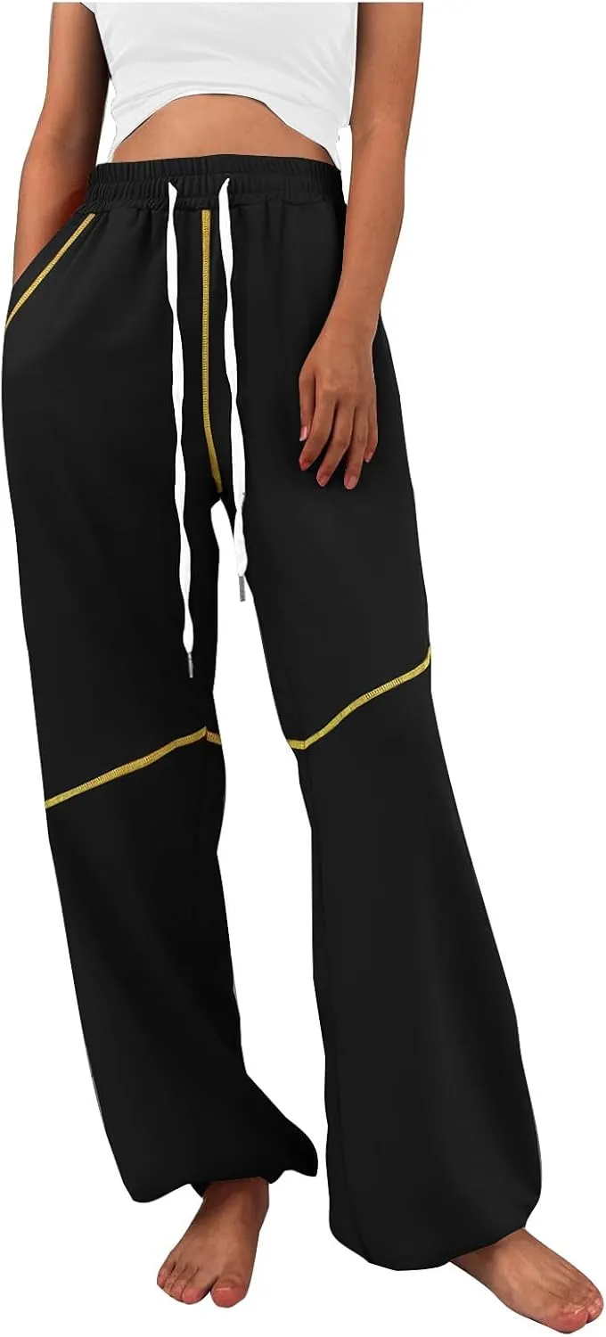 Women's Wide Leg Sweatpants 2025 Baggy Wide Fleece Lined Straight Leg Pant Drawstring Athletic Joggers with Pockets