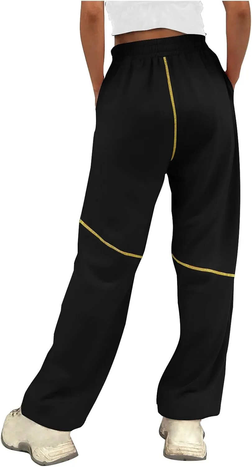 Women's Wide Leg Sweatpants 2025 Baggy Wide Fleece Lined Straight Leg Pant Drawstring Athletic Joggers with Pockets