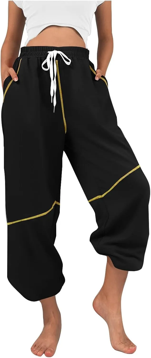 Women's Wide Leg Sweatpants 2025 Baggy Wide Fleece Lined Straight Leg Pant Drawstring Athletic Joggers with Pockets