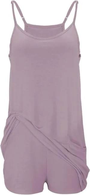 Womens Workout Romper Dress with Shorts Underneath Sleeveless Adjustable Spaghetti Straps Sports Mini Romper Dress