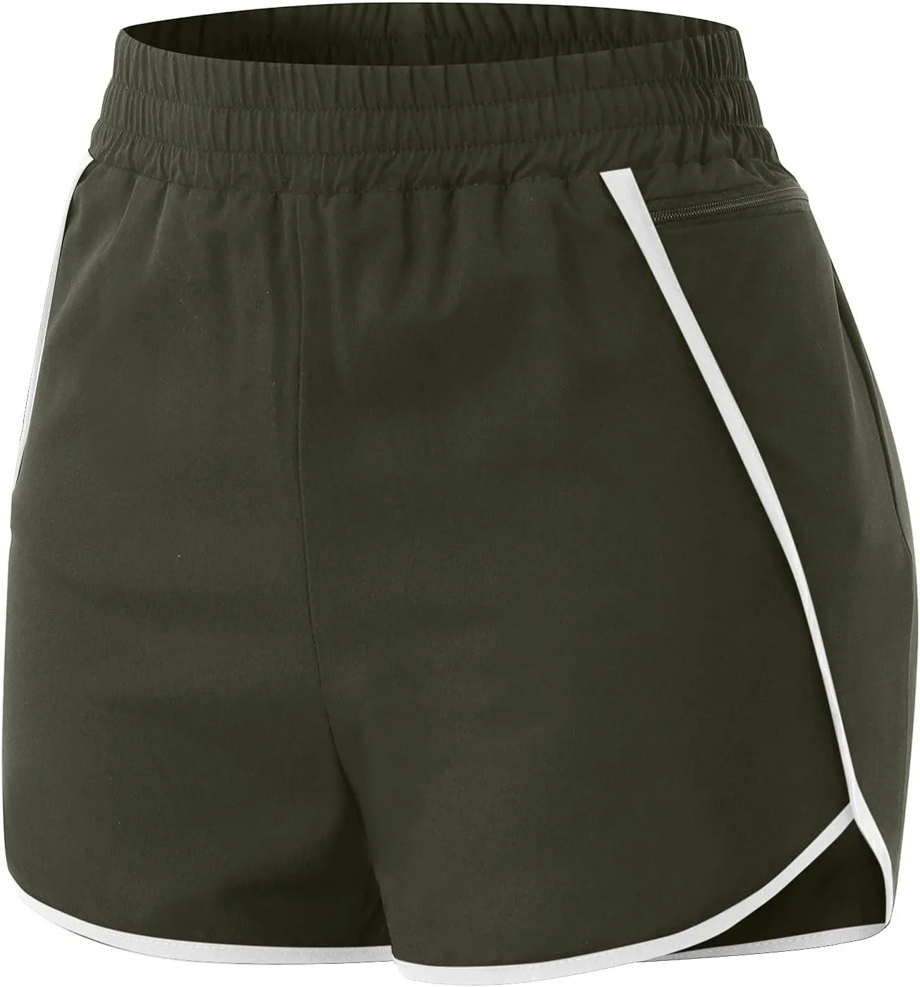 Womens Workout Running Shorts Solid Quick Dry Zipper Pocket Elastic Waisted V Leg Athletic Short Pants with Liner