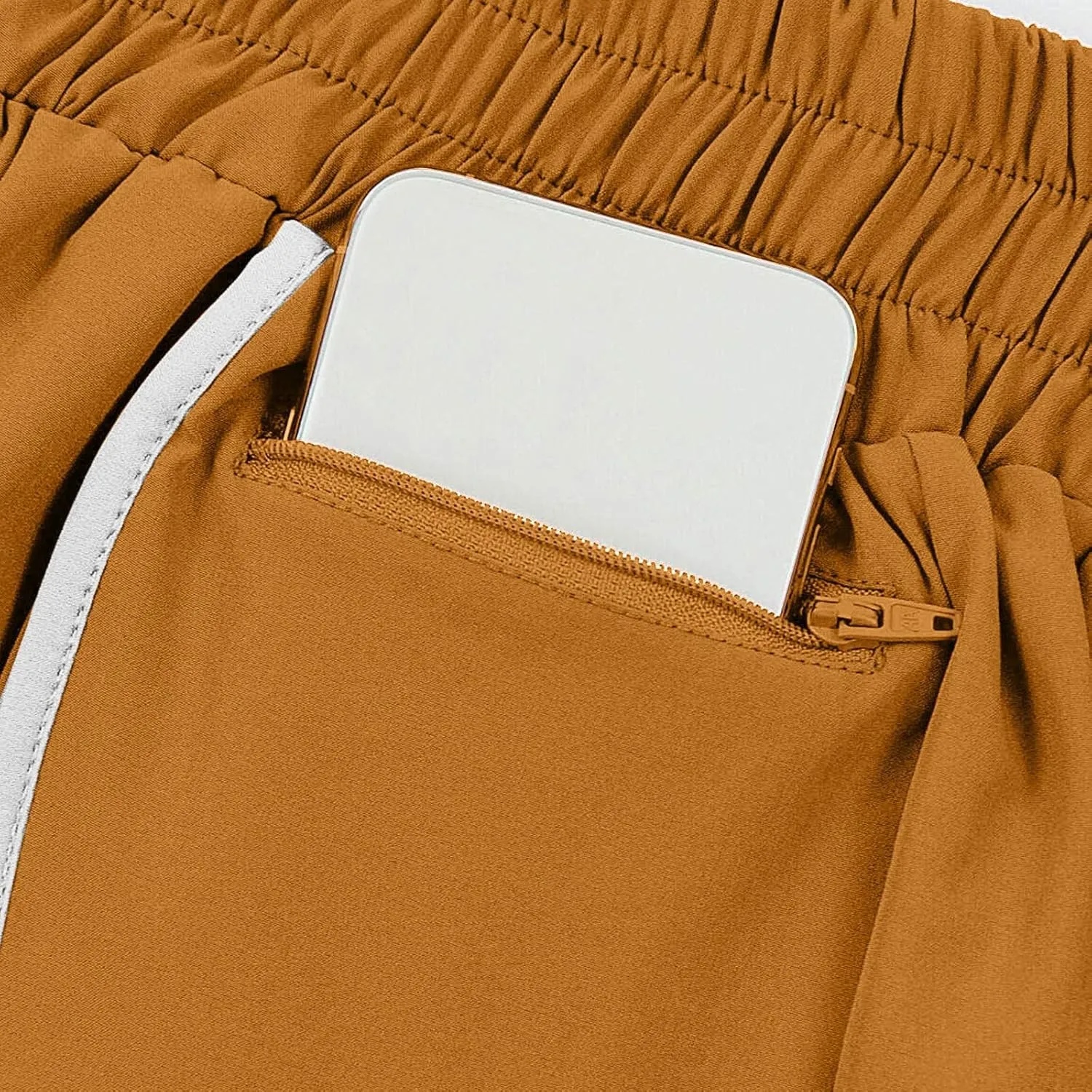 Womens Workout Running Shorts Solid Quick Dry Zipper Pocket Elastic Waisted V Leg Athletic Short Pants with Liner