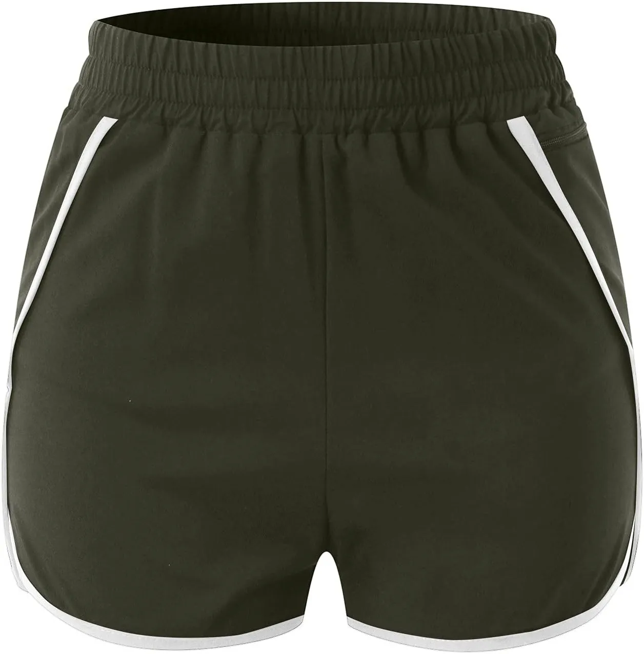 Womens Workout Running Shorts Solid Quick Dry Zipper Pocket Elastic Waisted V Leg Athletic Short Pants with Liner