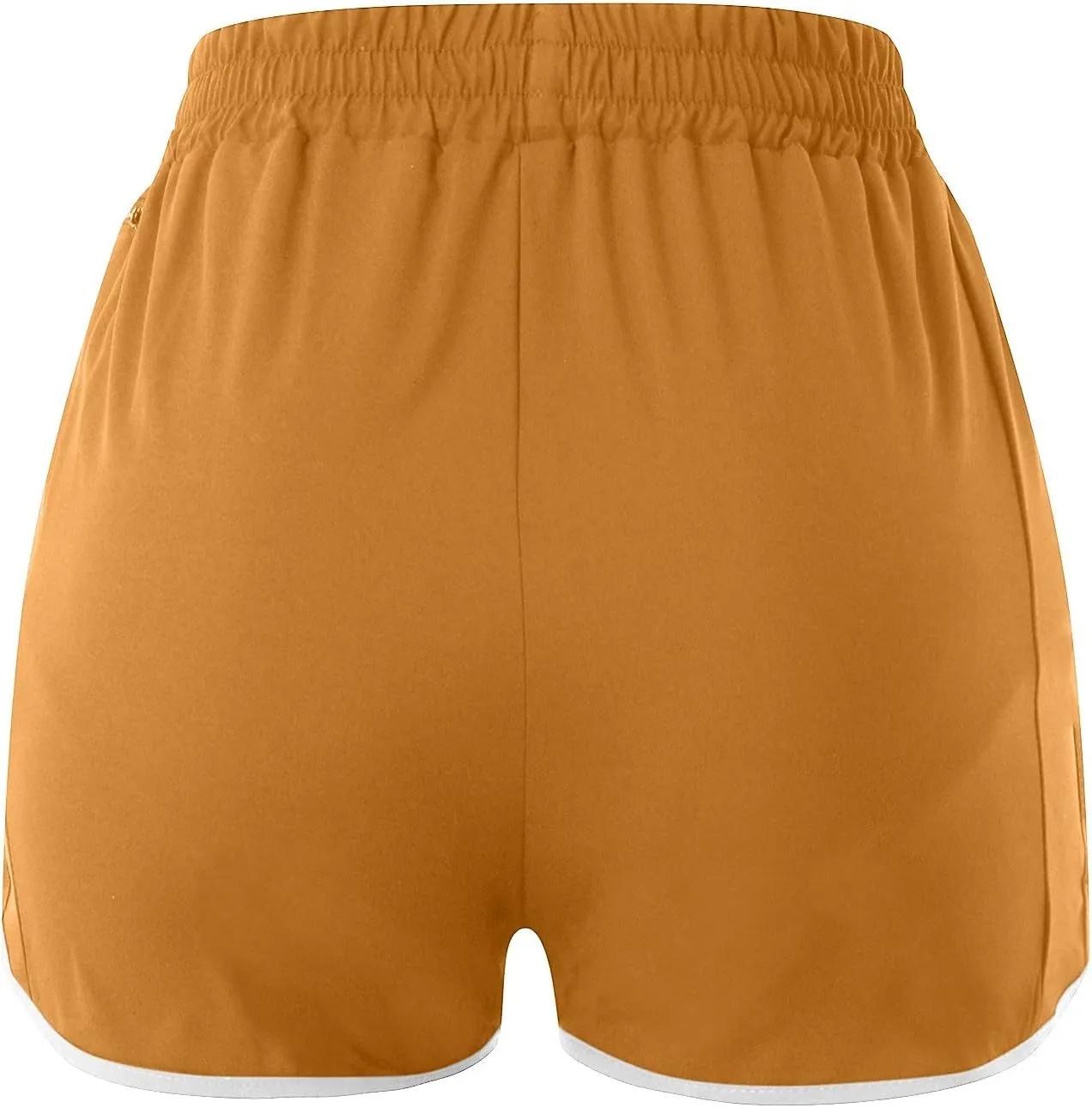 Womens Workout Running Shorts Solid Quick Dry Zipper Pocket Elastic Waisted V Leg Athletic Short Pants with Liner