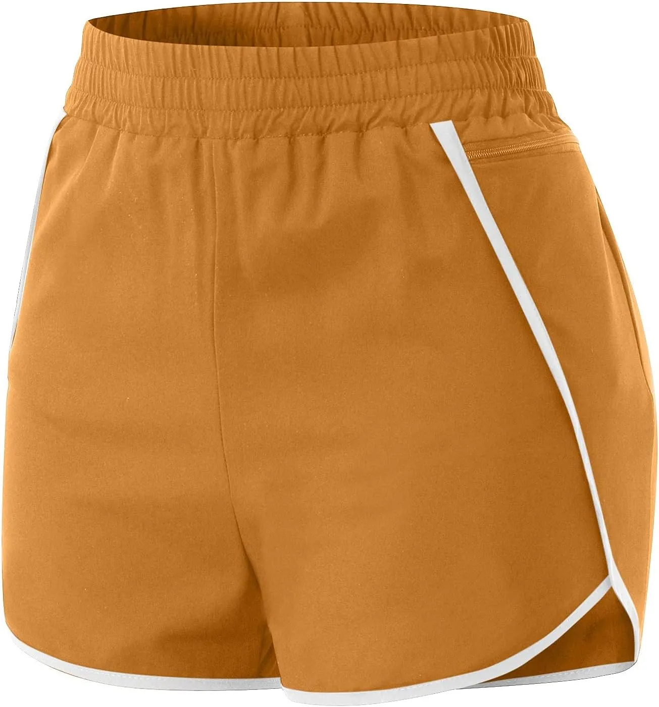 Womens Workout Running Shorts Solid Quick Dry Zipper Pocket Elastic Waisted V Leg Athletic Short Pants with Liner