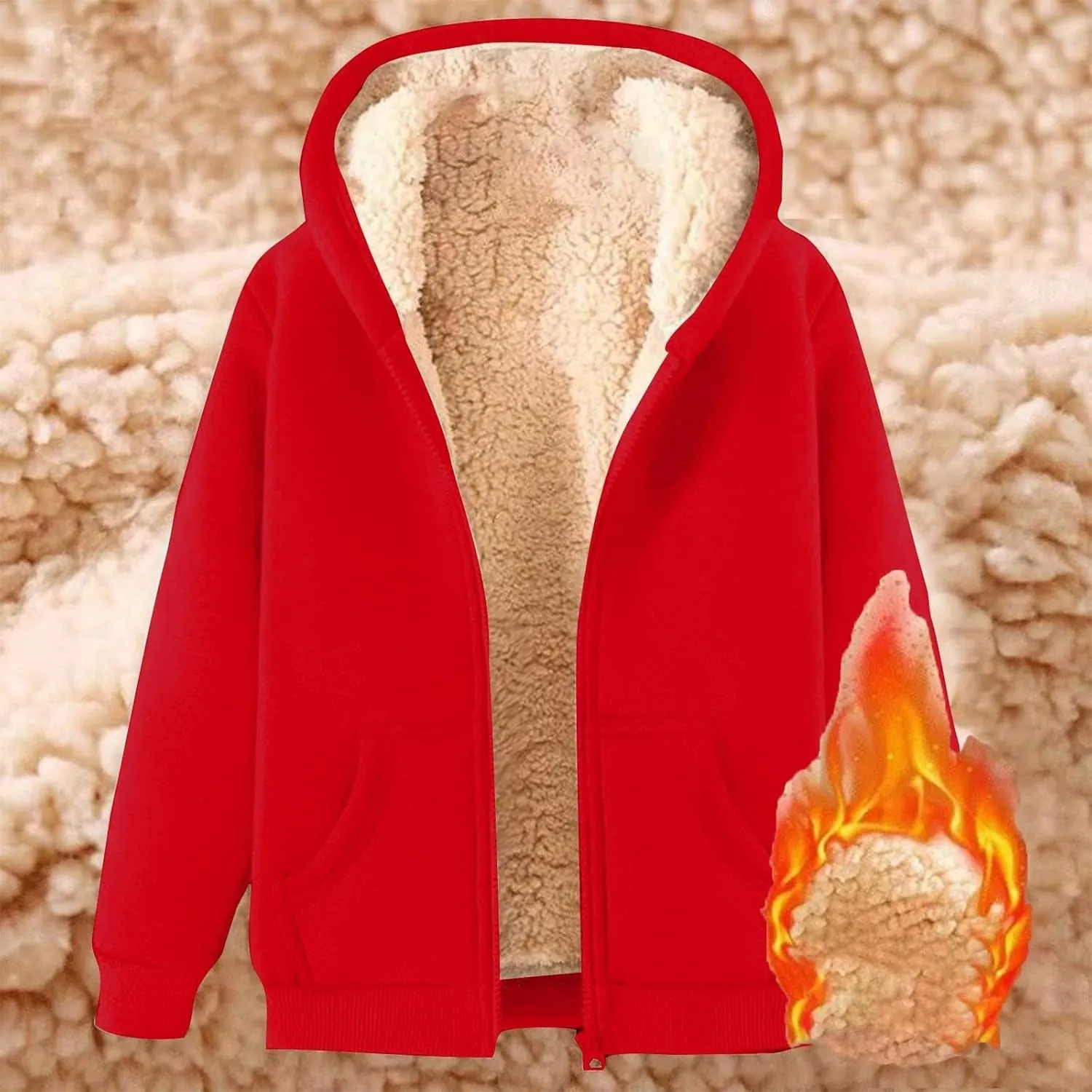 Womens Zip Up Hoodies Sherpa Lined Fleece Thermal Jacket Full Zip Winter Warm Casual Thick Coats Pockets