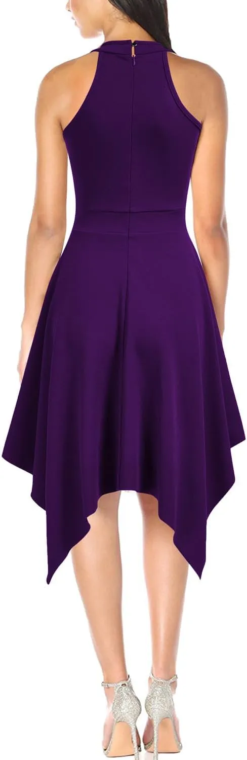 WOOSEA Women's Sleeveless Halter Neck Formal Dress Hem Asymmetrical A Line Party Cocktail Dress