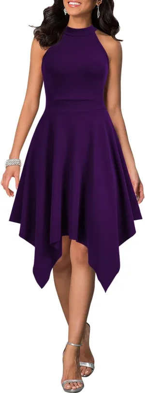 WOOSEA Women's Sleeveless Halter Neck Formal Dress Hem Asymmetrical A Line Party Cocktail Dress