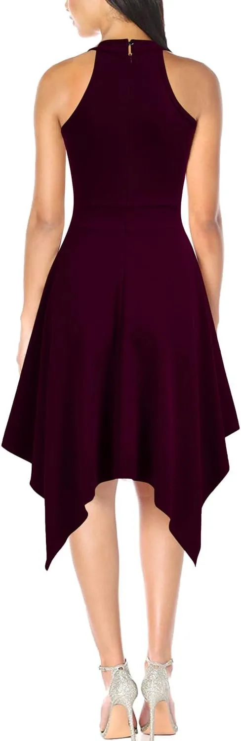 WOOSEA Women's Sleeveless Halter Neck Formal Dress Hem Asymmetrical A Line Party Cocktail Dress