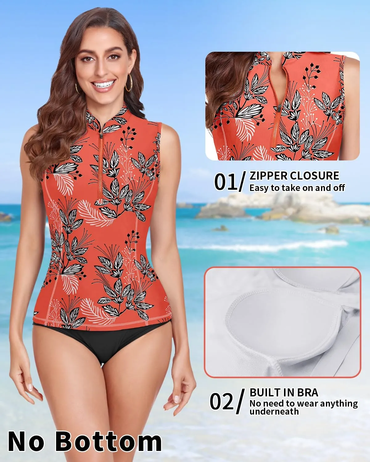 WOWENY Women Rash Guard Sleeveless Swim Shirts UPF 50 Sun Protection Swimsuit Tops Bathing Suit Top No Bottom
