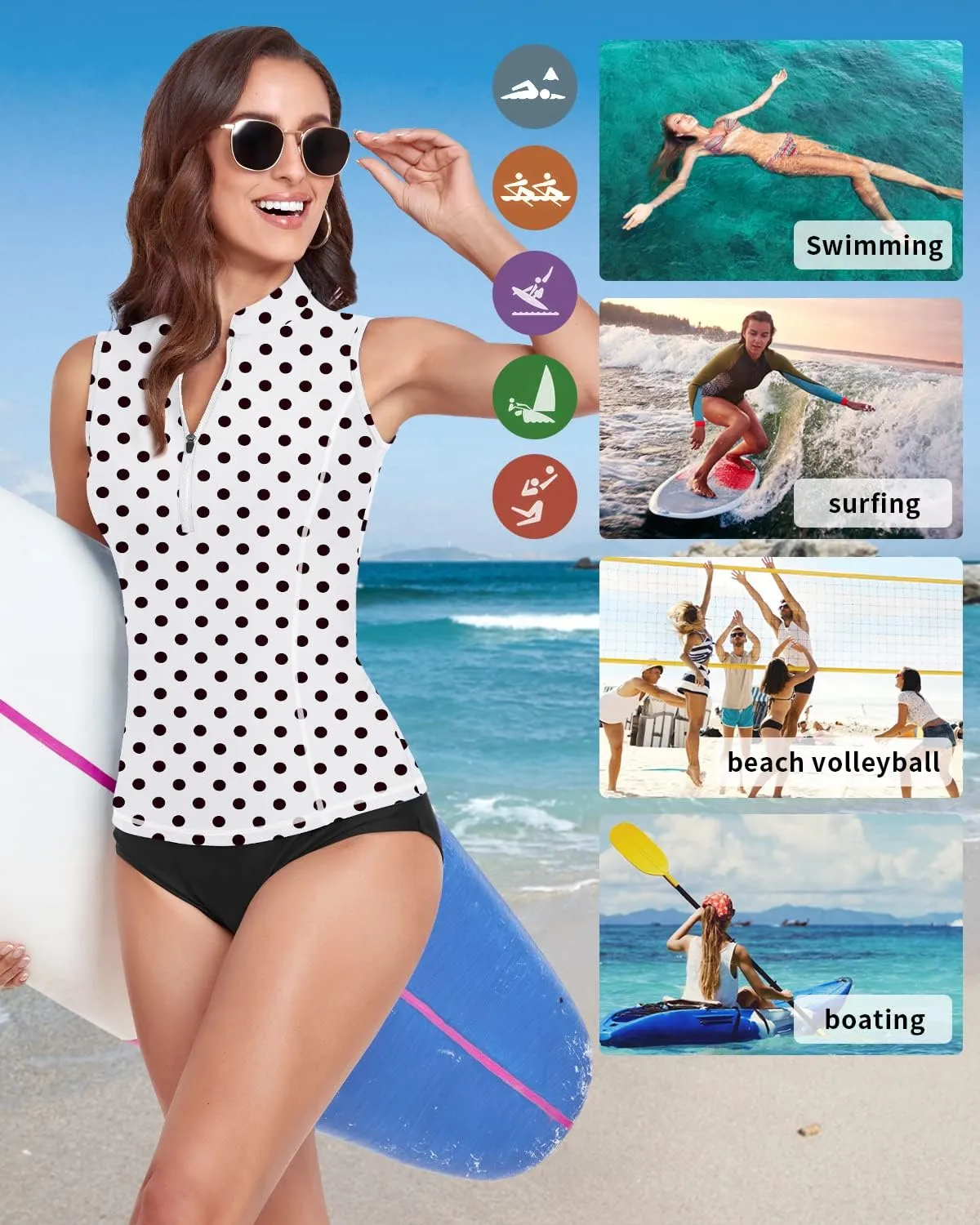 WOWENY Women Rash Guard Sleeveless Swim Shirts UPF 50 Sun Protection Swimsuit Tops Bathing Suit Top No Bottom