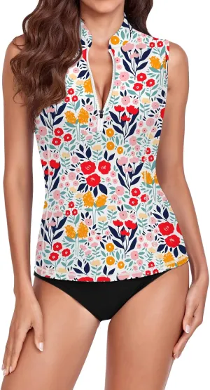 WOWENY Women Rash Guard Sleeveless Swim Shirts UPF 50 Sun Protection Swimsuit Tops Bathing Suit Top No Bottom