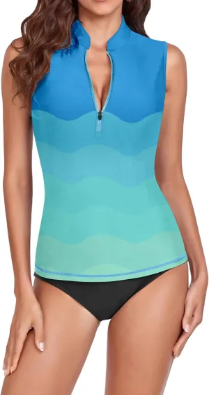 WOWENY Women Rash Guard Sleeveless Swim Shirts UPF 50 Sun Protection Swimsuit Tops Bathing Suit Top No Bottom