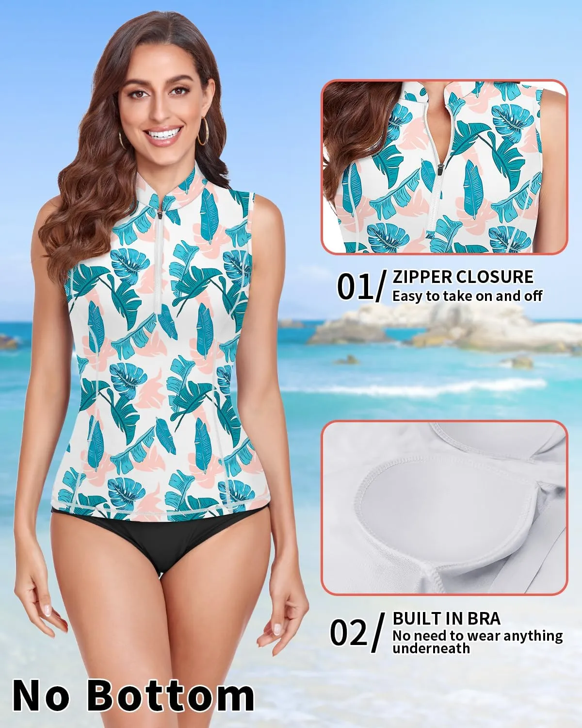 WOWENY Women Rash Guard Sleeveless Swim Shirts UPF 50 Sun Protection Swimsuit Tops Bathing Suit Top No Bottom