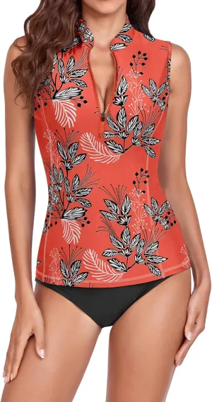 WOWENY Women Rash Guard Sleeveless Swim Shirts UPF 50 Sun Protection Swimsuit Tops Bathing Suit Top No Bottom