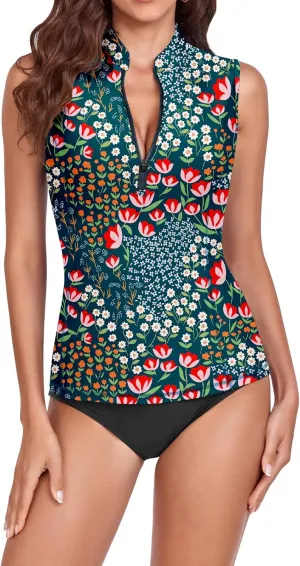 WOWENY Women Rash Guard Sleeveless Swim Shirts UPF 50 Sun Protection Swimsuit Tops Bathing Suit Top No Bottom