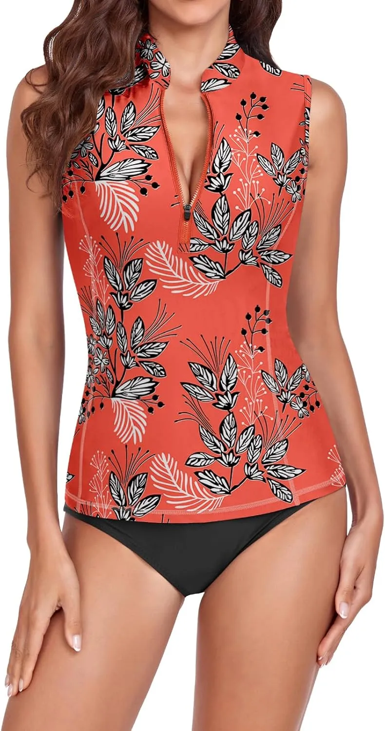 WOWENY Women Rash Guard Sleeveless Swim Shirts UPF 50 Sun Protection Swimsuit Tops Bathing Suit Top No Bottom