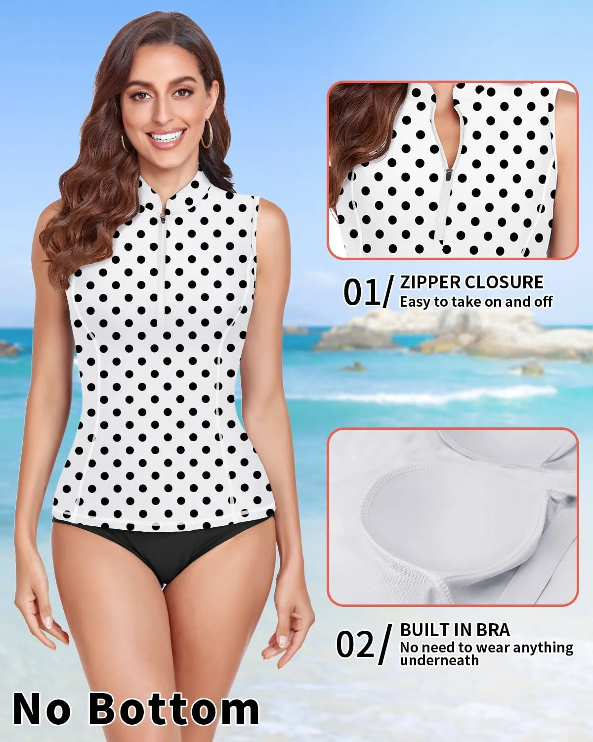 WOWENY Women Rash Guard Sleeveless Swim Shirts UPF 50 Sun Protection Swimsuit Tops Bathing Suit Top No Bottom