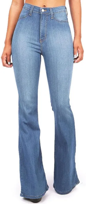 WUAI Oversizsed Bell Bottom Jeans for Women High Waisted Classic Boot Cut Wide Leg Destroyed Flare Denim Pants Plus Size
