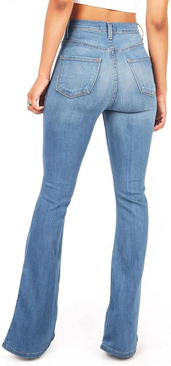 WUAI Oversizsed Bell Bottom Jeans for Women High Waisted Classic Boot Cut Wide Leg Destroyed Flare Denim Pants Plus Size