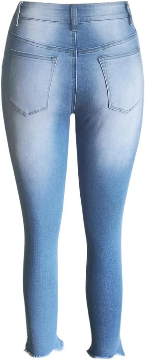 WUAI Women's High Waisted Butt Lift Stretch Ripped Skinny Jeans Classic Slim Fit Distressed Denim Pencil Pants