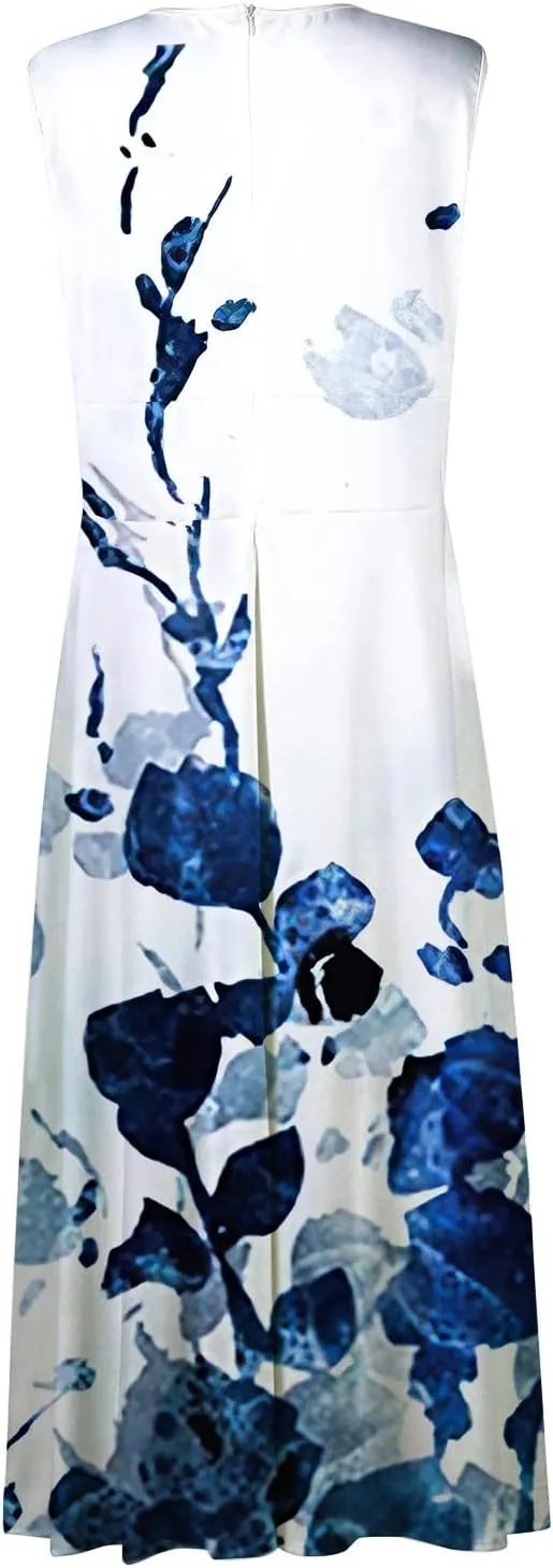 Yesunpxs Dresses for Women 2024 Sleeveless Flowy Ruched Maxi Dress Wrap V Neck Floral Printed Beach Dresses Boho Sundresses