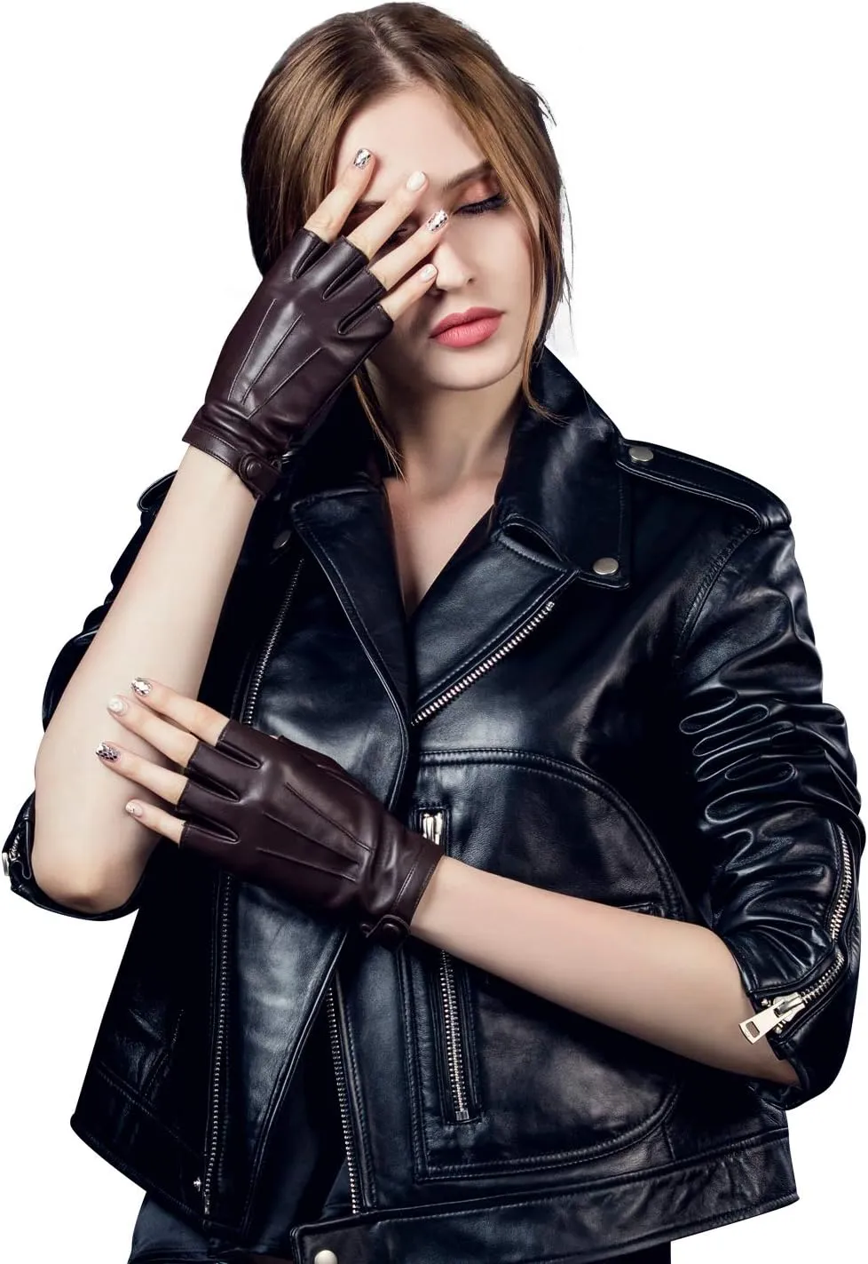 YISEVEN Women's Classic Sheepskin Leather Fingerless Gloves