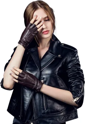 YISEVEN Women's Classic Sheepskin Leather Fingerless Gloves